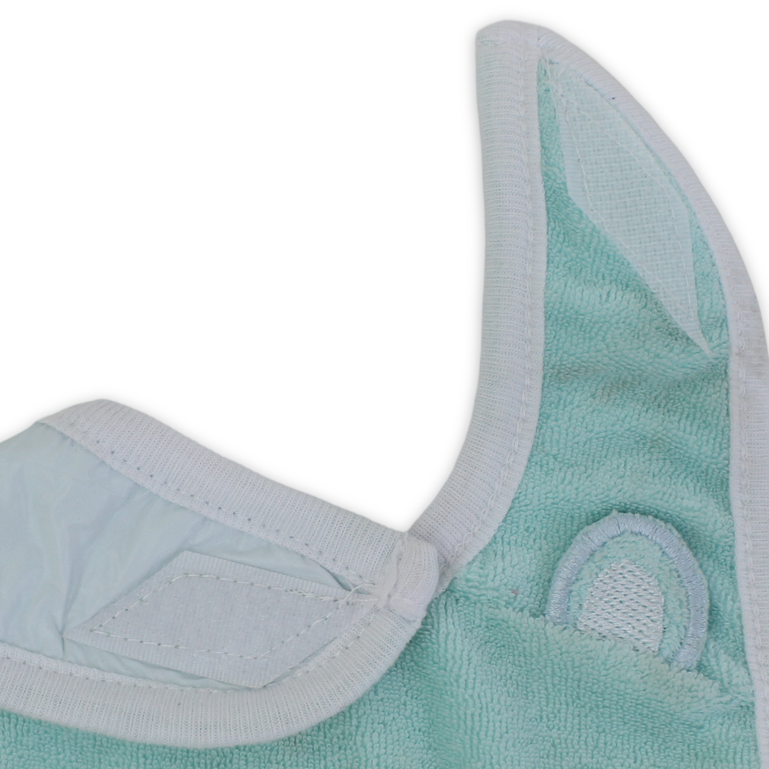 Cotton Baby Bib – Aqua with Bear Embroidery