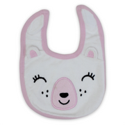 Cotton Baby Bib – Pink with Bear Embroidery