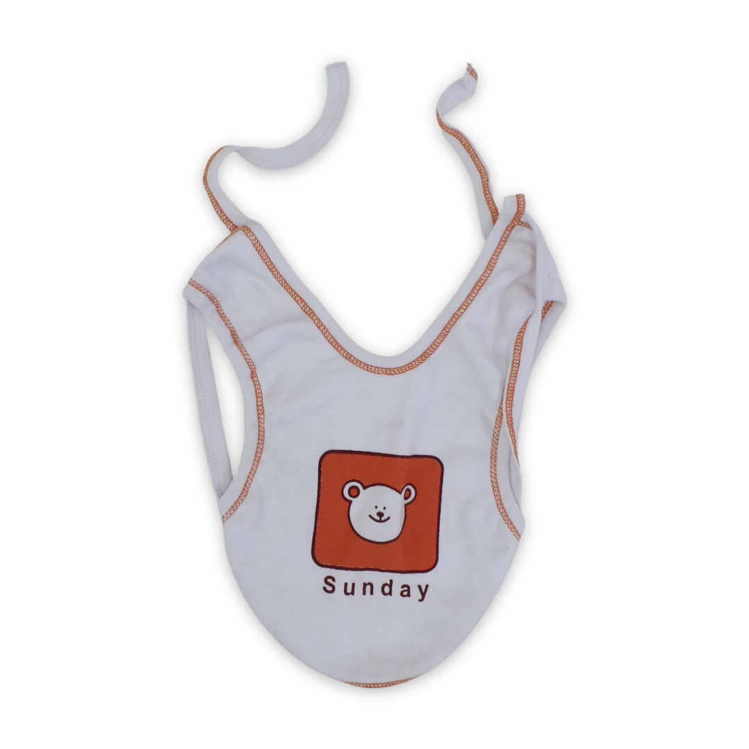 Cotton Baby Bib – White with "Sunday" Print