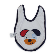 Cotton Baby Bib – Navy & White with Dogs Embroidery