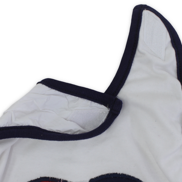 Cotton Baby Bib – Navy & White with Dogs Embroidery
