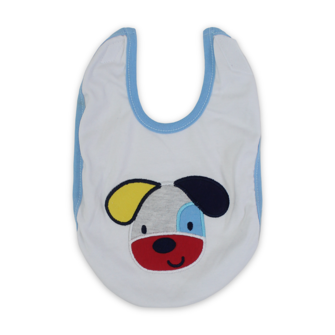 Cotton Baby Bib – Baby Blue & White with Dogs Embroidery - Baby Essentials - Papillion