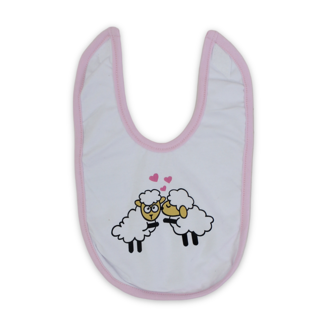 Cotton Baby Bib – Pink & White with Sheep Print