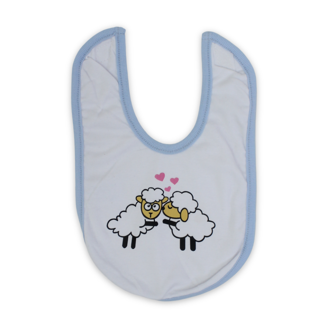 Cotton Baby Bib – Baby Blue & White with Sheep Print