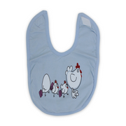 Cotton Baby Bib – Baby Blue with Chicken Print