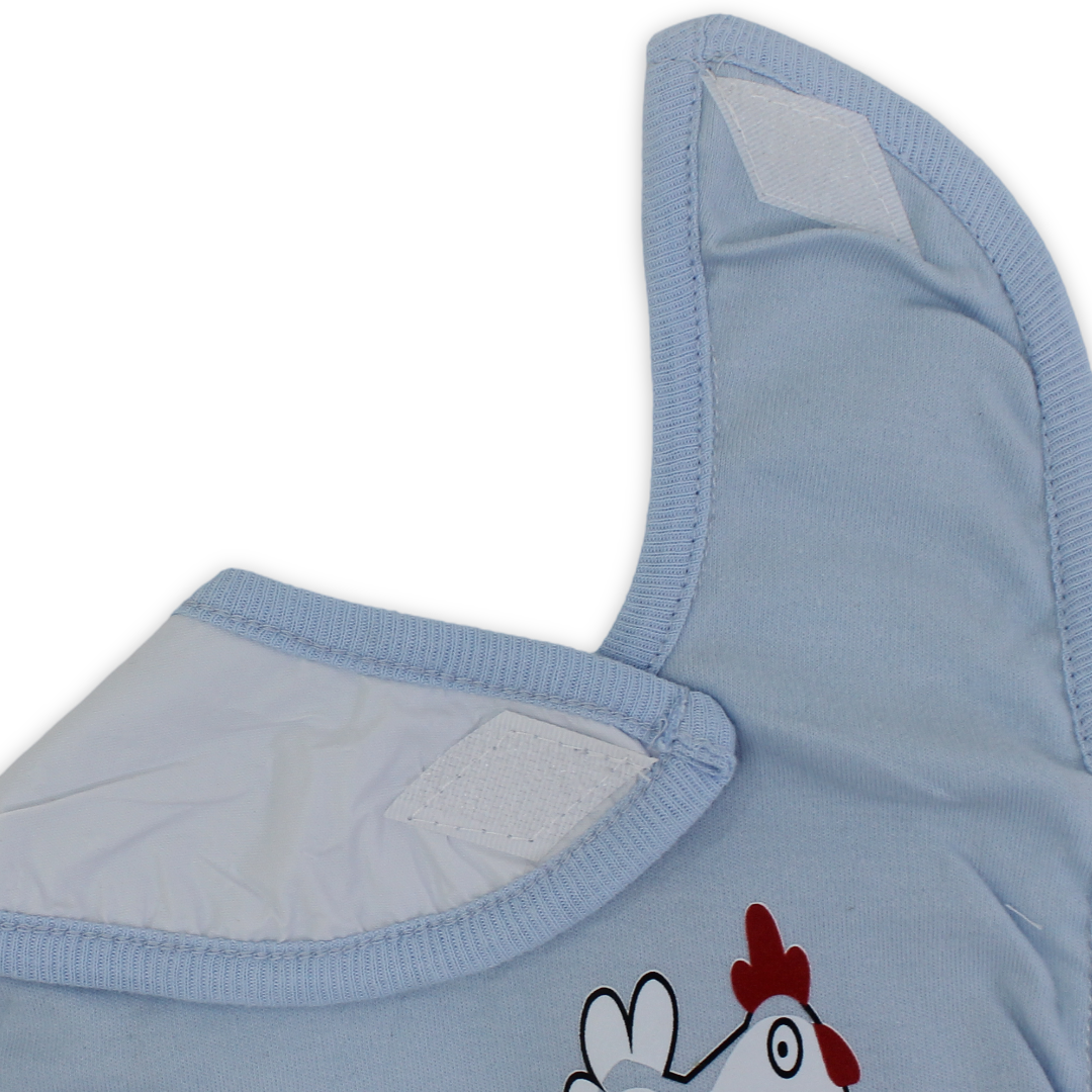 Cotton Baby Bib – Baby Blue with Chicken Print