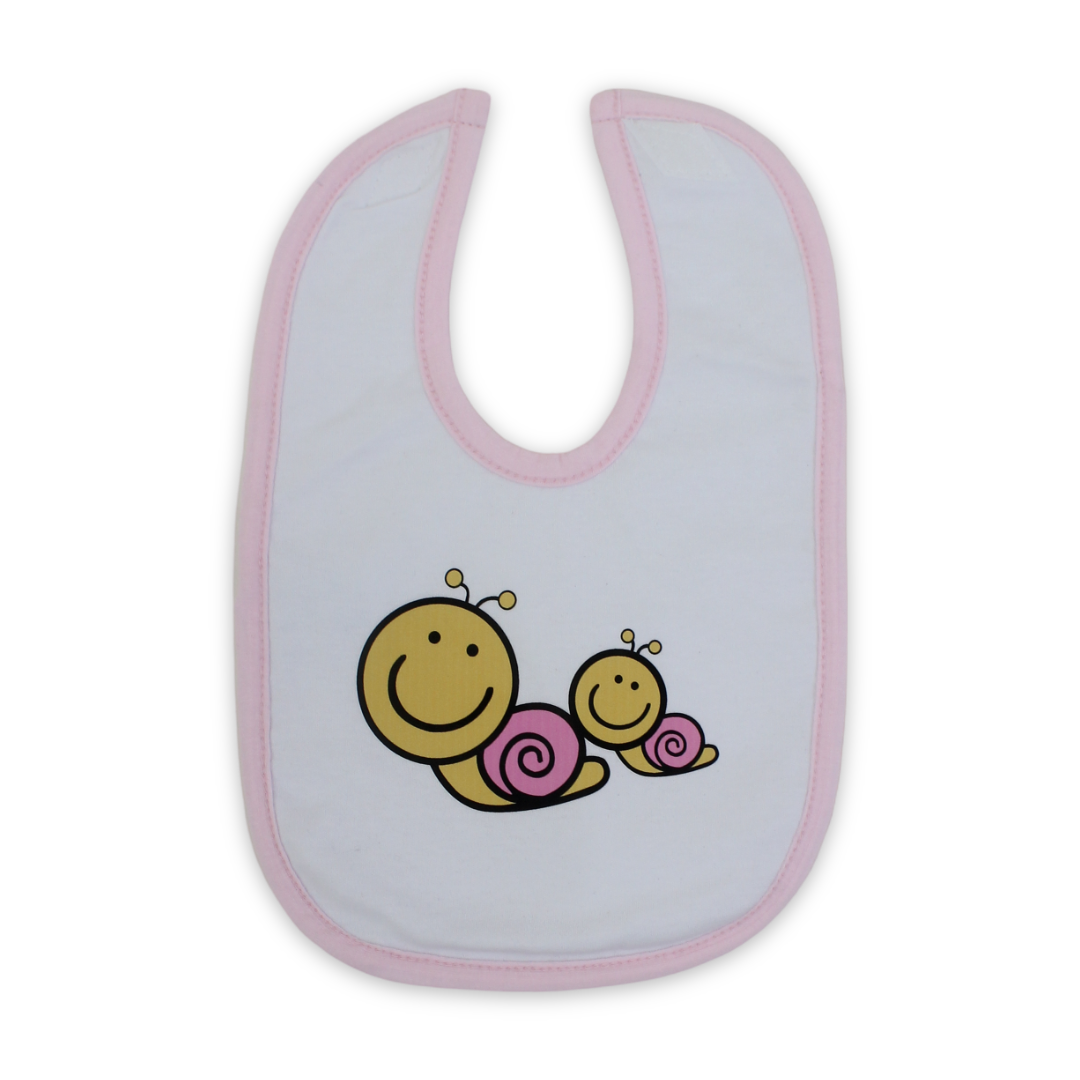 Cotton Baby Bib – White with Snail Print