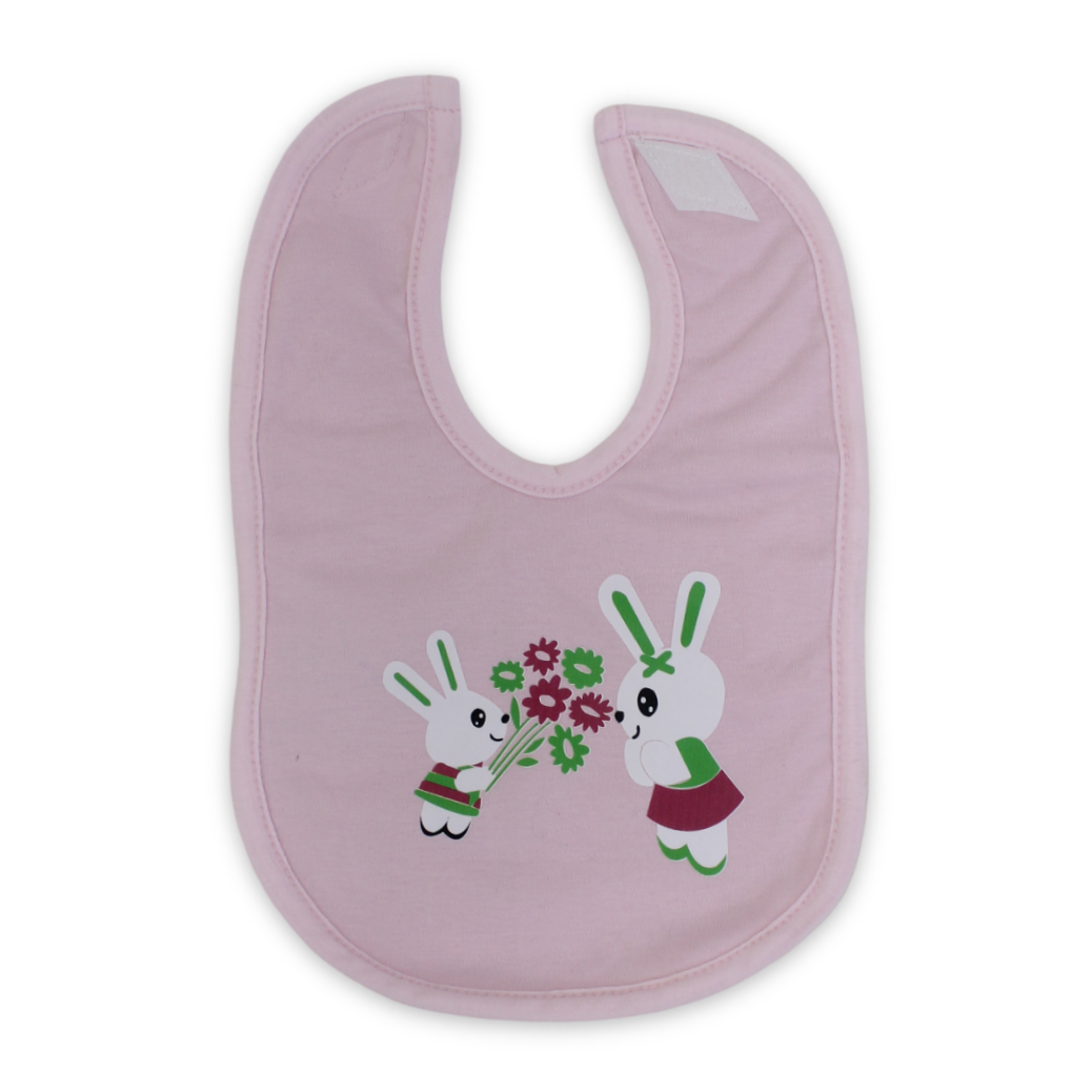 Cotton Baby Bib – Pink with Rabbit Print