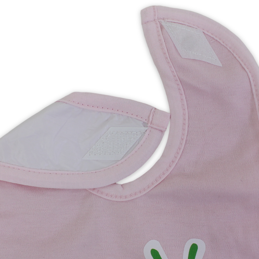 Cotton Baby Bib – Pink with Rabbit Print