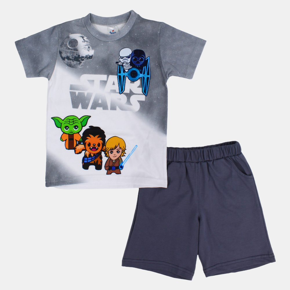 Boys' Cotton Short-Sleeved Pajama Set – "Star Wars" Design