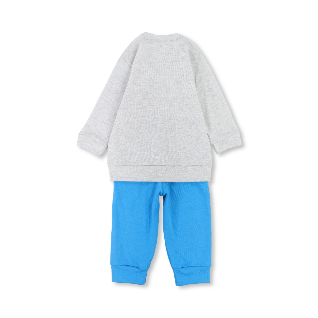 Baby Boys Cotton Pajama – Grey with Dino Print