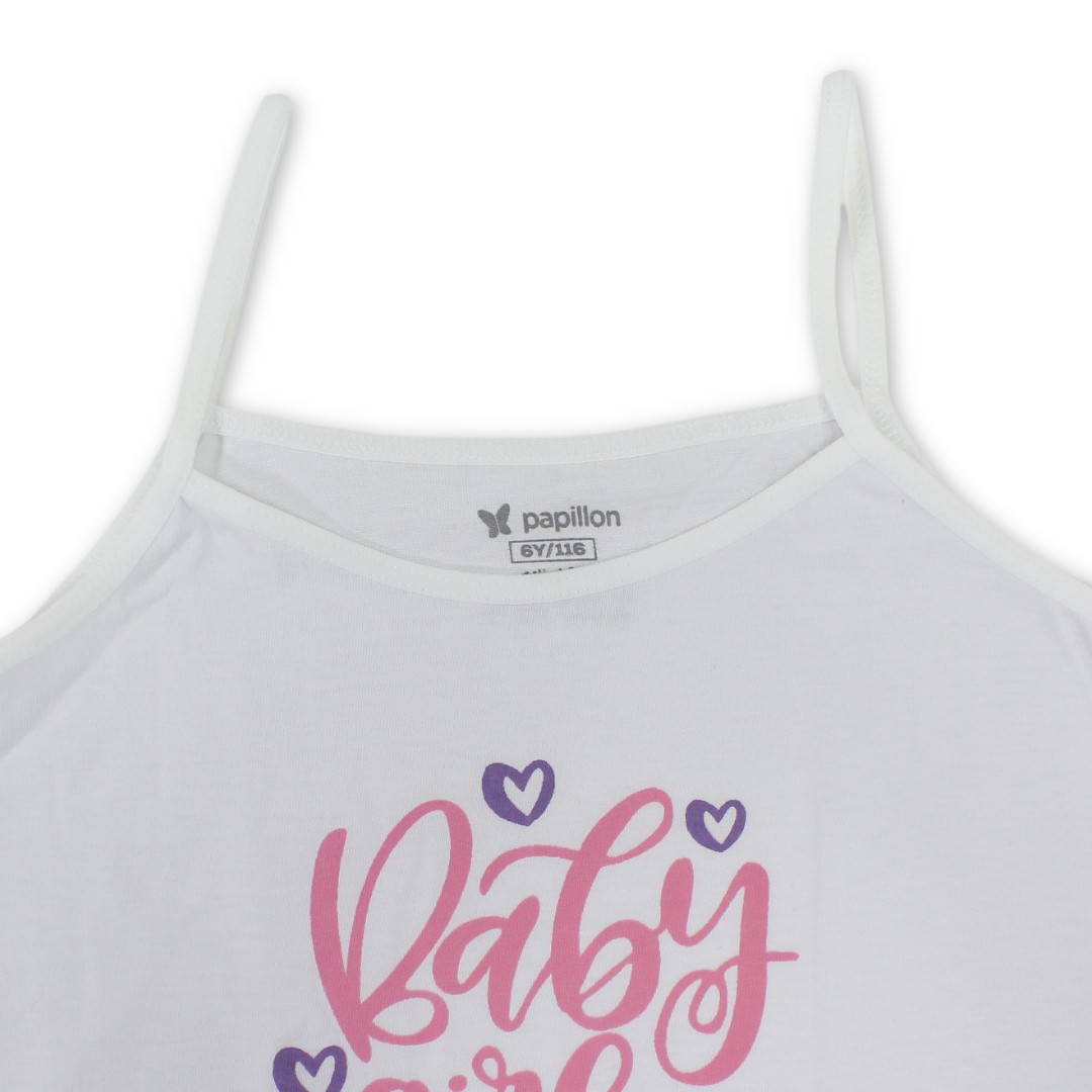 Girls Cotton Sleeveless Undershirt – White with Cute Print