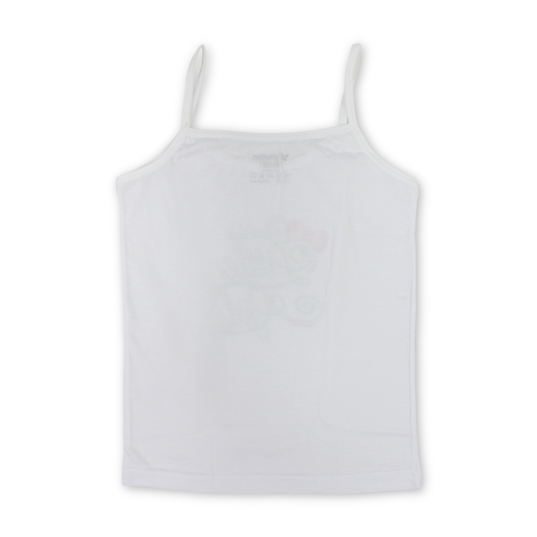 Girls Cotton Sleeveless Undershirt – White with Cute Print