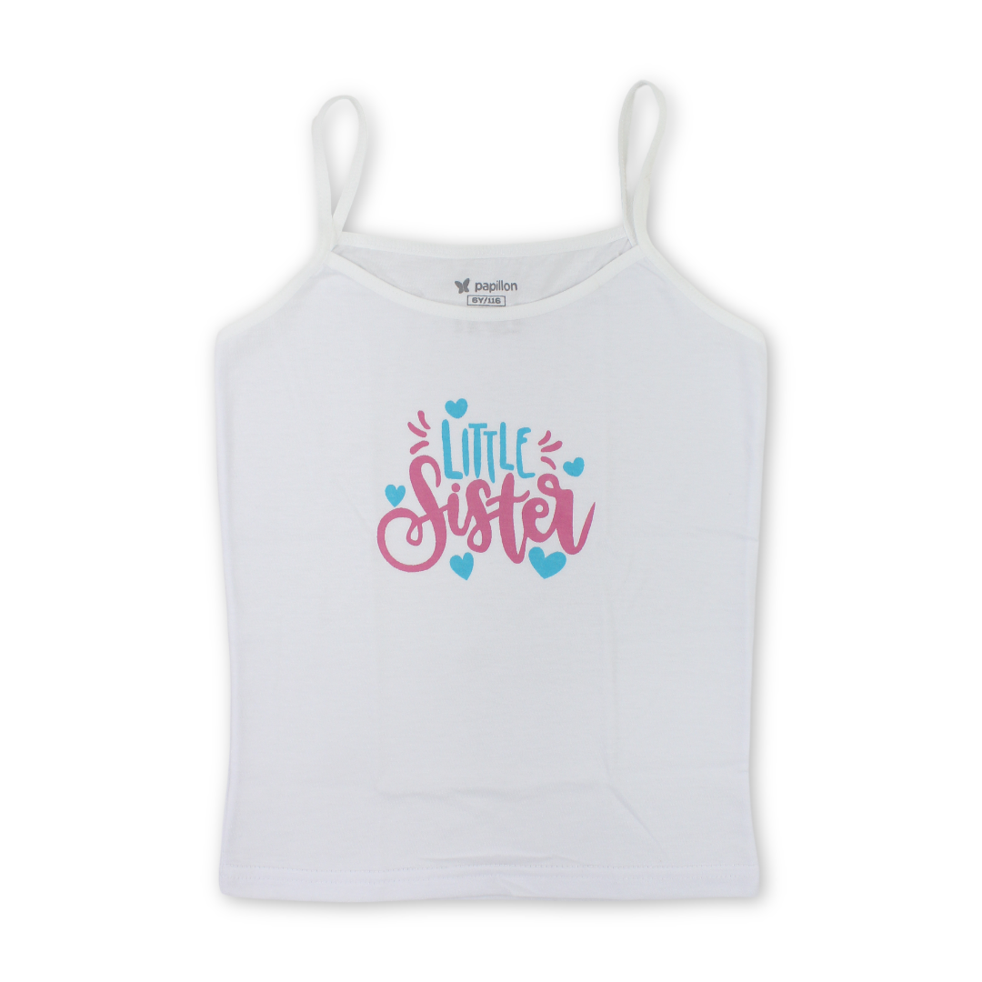 Girls Cotton Sleeveless Undershirt – White with Cute Print