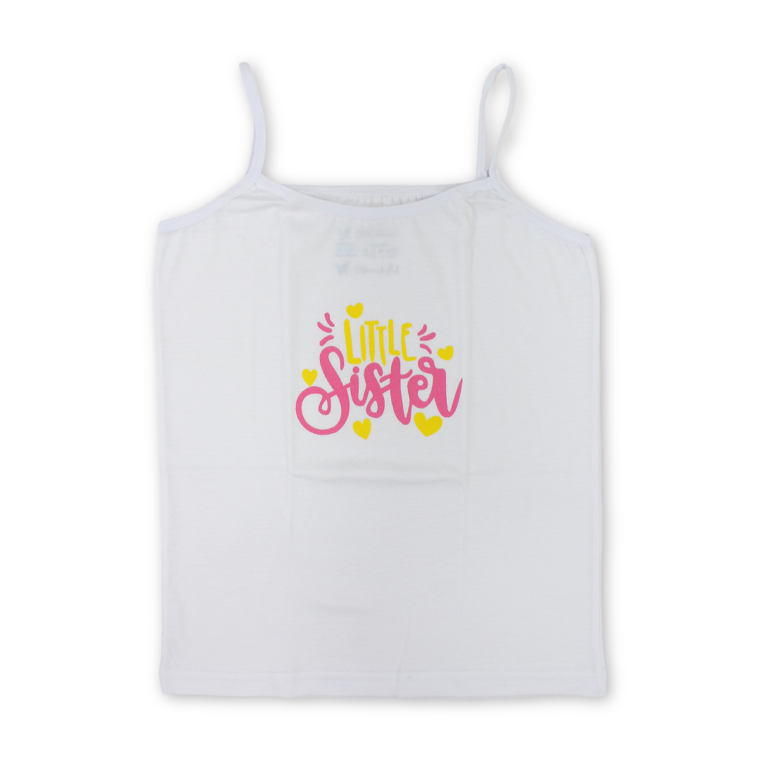 Girls Cotton Sleeveless Undershirt – White with Cute Print