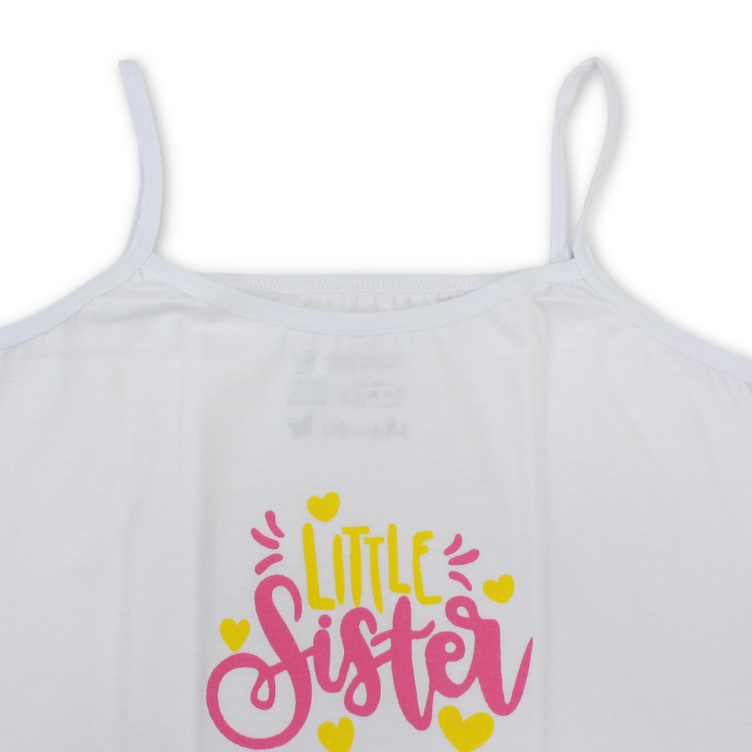 Girls Cotton Sleeveless Undershirt – White with Cute Print