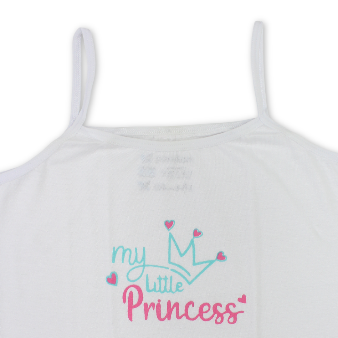 Girls Cotton Sleeveless Undershirt – White with Cute Print
