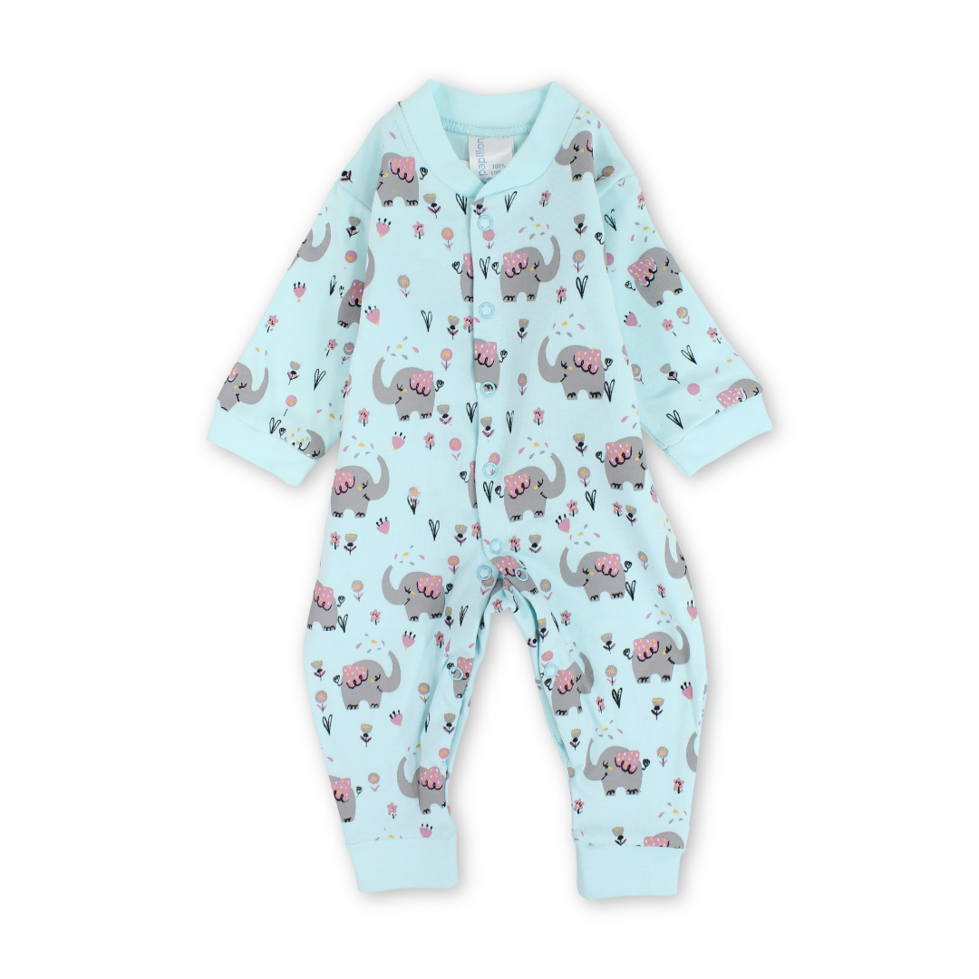 Baby Boys Cotton Footless Onesie – Elephants Print