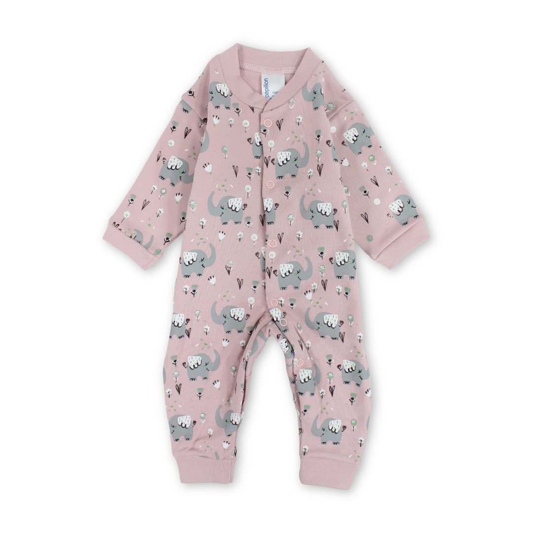 Baby Boys Cotton Footless Onesie – Elephants Print