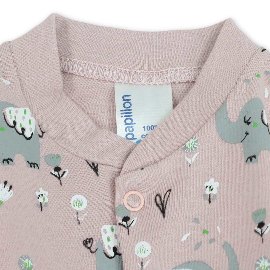 Baby Boys Cotton Footless Onesie – Elephants Print