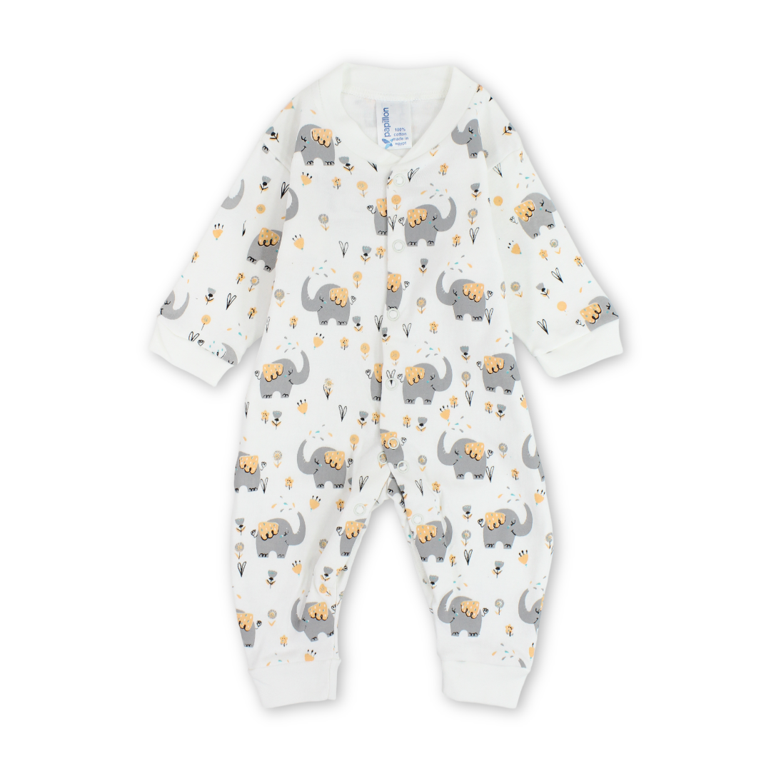 Baby Boys Cotton Footless Onesie – Elephants Print