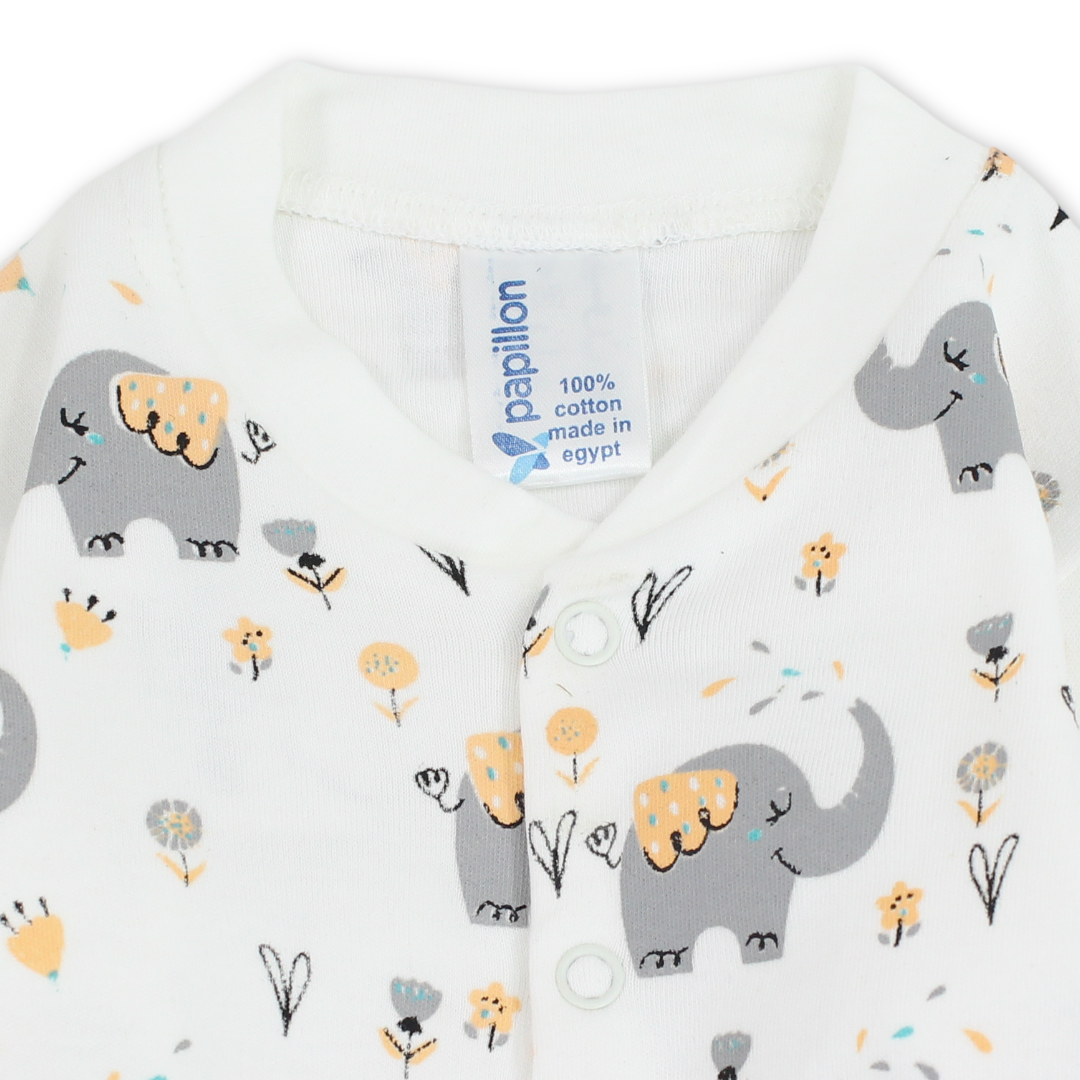 Baby Boys Cotton Footless Onesie – Elephants Print