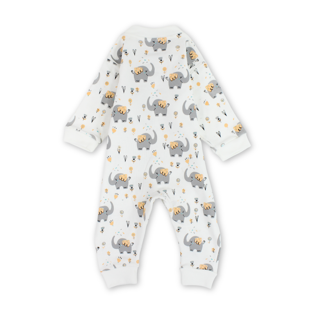 Baby Boys Cotton Footless Onesie – Elephants Print