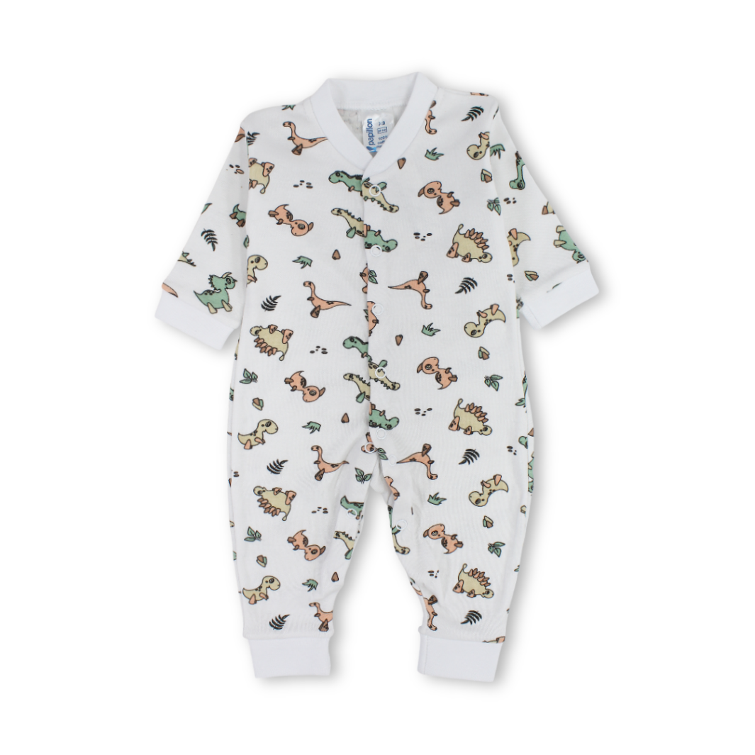 Baby Boys Cotton Footless Onesie – Off-White with Dino Print
