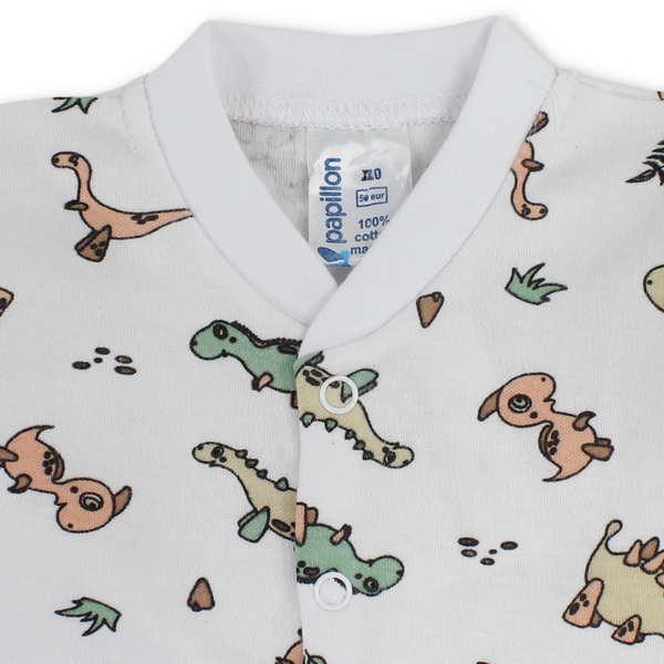 Baby Boys Cotton Footless Onesie – Off-White with Dino Print