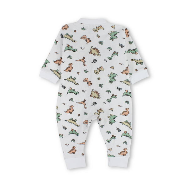 Baby Boys Cotton Footless Onesie – Off-White with Dino Print