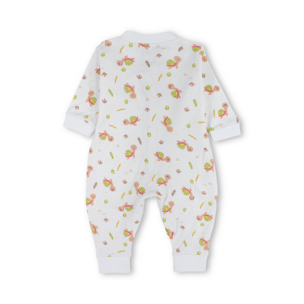 Unisex Baby Cotton Footless Onesie – Off-White with Turtles Print