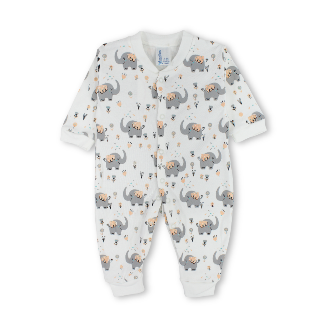 Unisex Baby Cotton Footless Onesie – Elephants Print