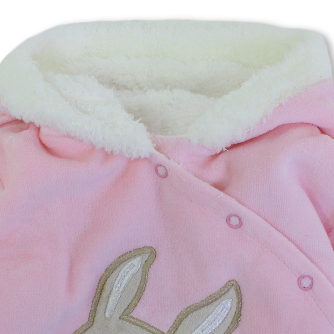 Baby Girls Velvet Hooded Baby Footie – Bunny Design