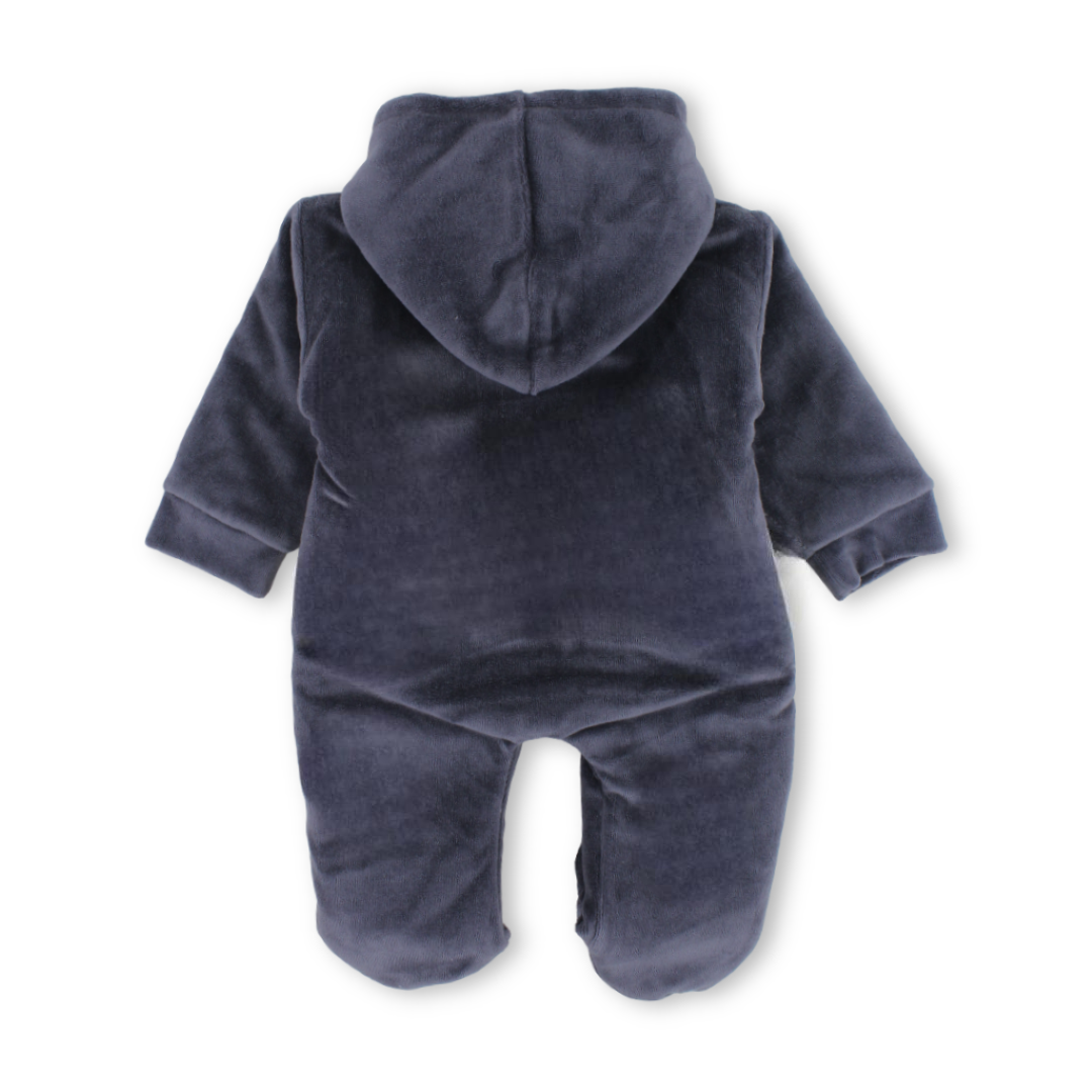 Baby Boys Velvet Hooded Baby Footie – Teddy Bear Embroidery