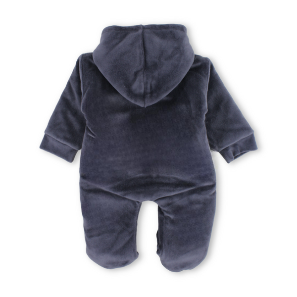 Baby Boys Velvet Hooded Baby Footie – Teddy Bear Embroidery