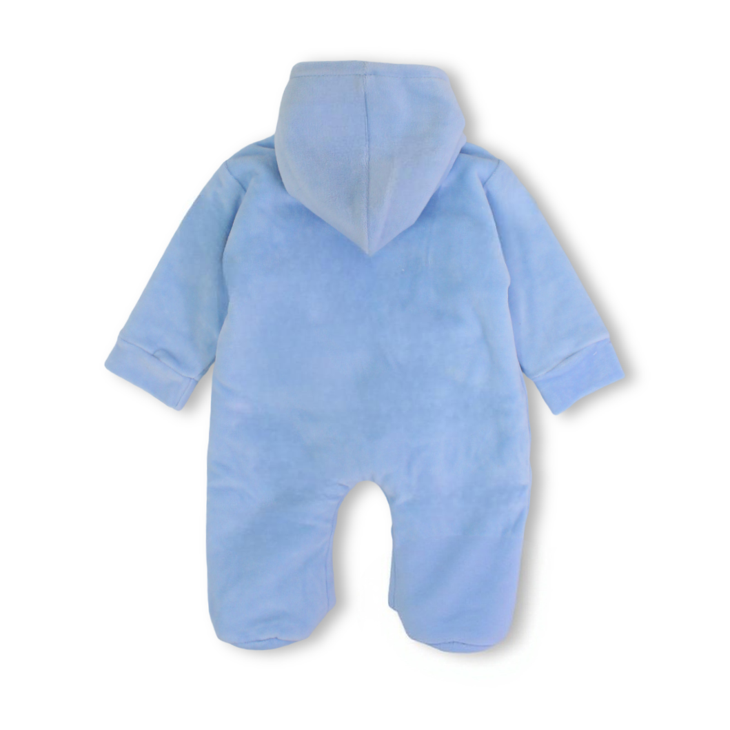 Baby Boys Velvet Hooded Baby Footie – Teddy Bear Embroidery