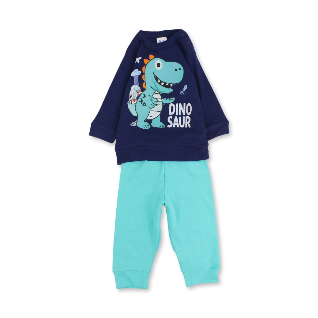 Baby Boys Cotton Pajama – Navy with Dino Print