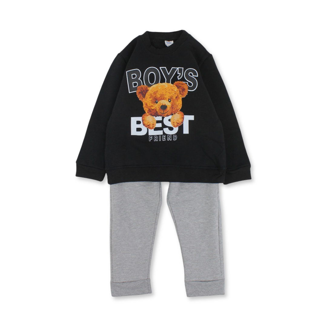 Boys Cotton Pajama – Black with "Best Friend" Print - Clothing - Papillion