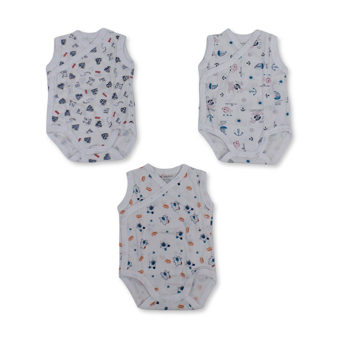 Unisex Baby Cotton Sleeveless Bodysuit – Printed White - Clothing - Papillion