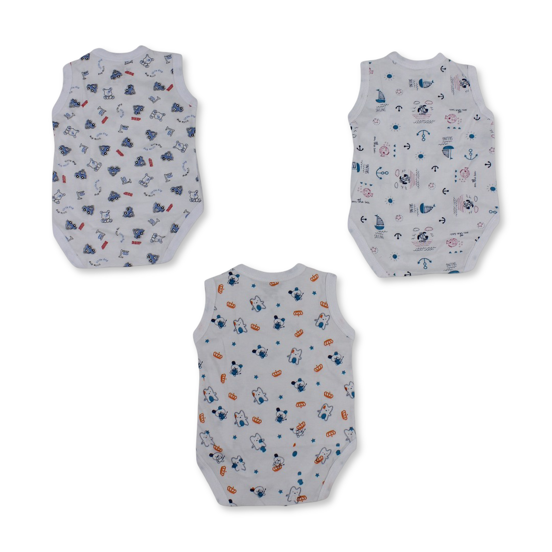 Unisex Baby Cotton Sleeveless Bodysuit – Printed White