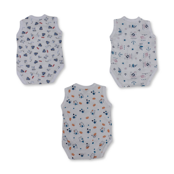 Unisex Baby Cotton Sleeveless Bodysuit – Printed White