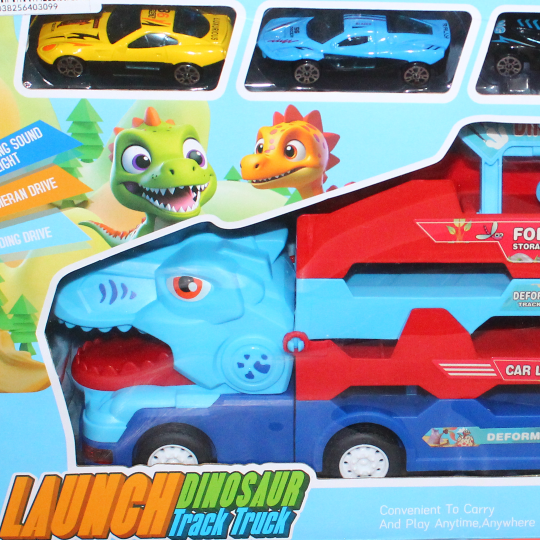 Launch Dinosaur Track Truck Playset with 4 Die-Cast Cars