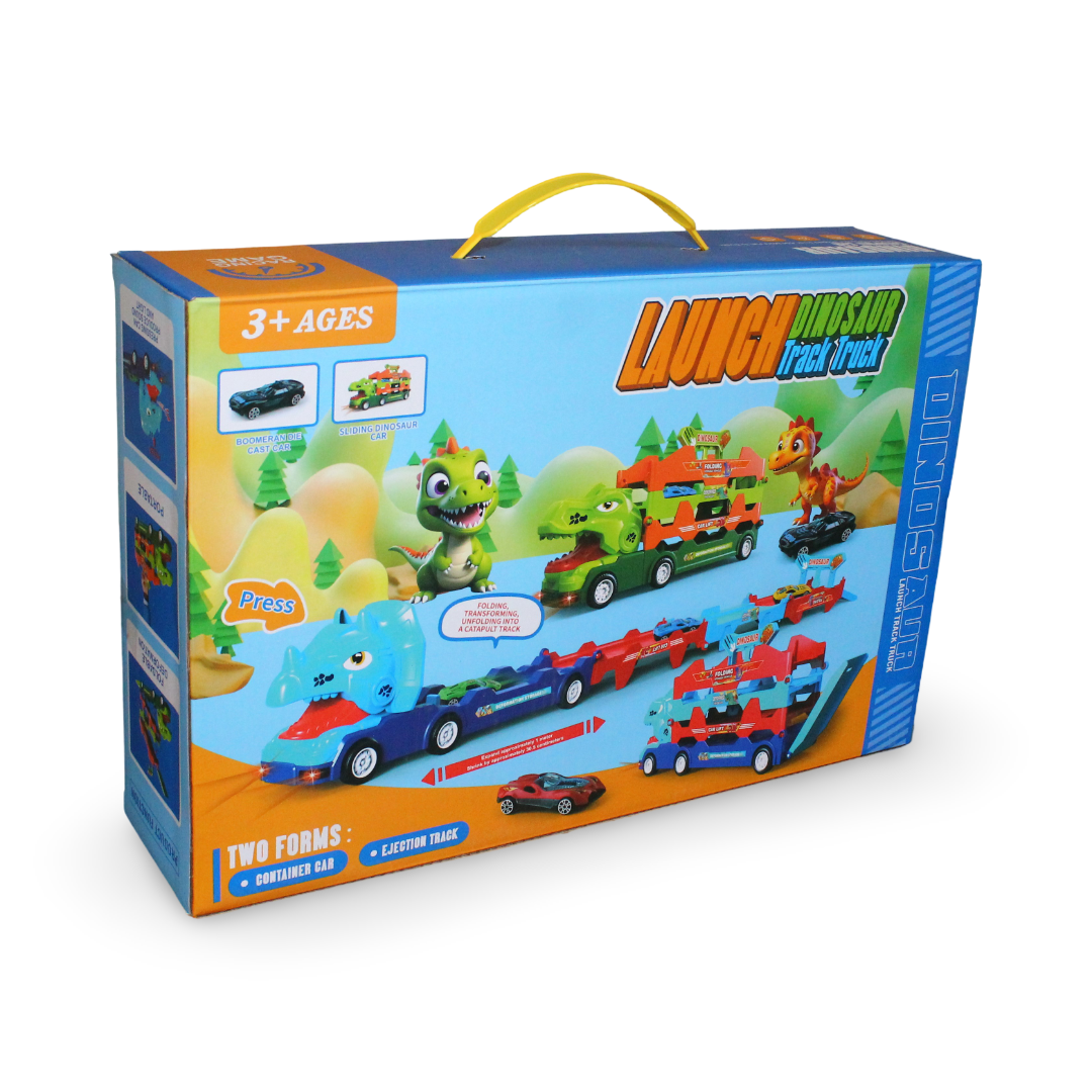 Launch Dinosaur Track Truck Playset with 4 Die-Cast Cars