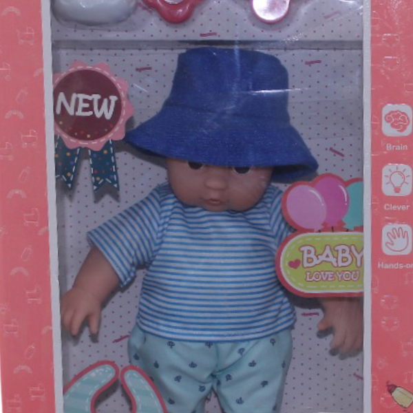 Baby Doll with Blue Striped Outfit - 30 cm