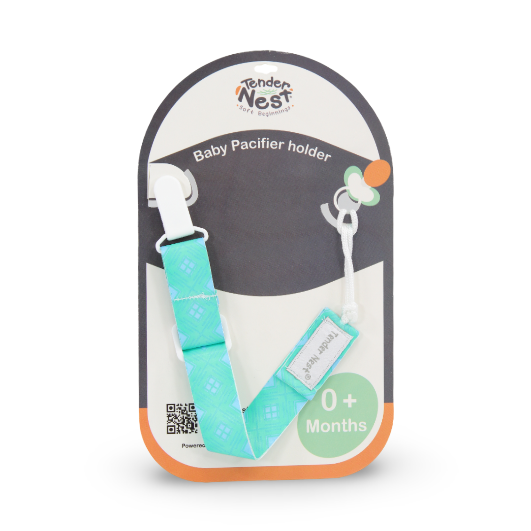 Tender Nest Baby Pacifier Holder – Mint Square Print