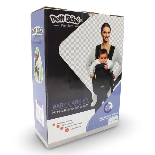 Petit Bebe Smart Gear Baby Carrier – Navy Blue Linen Fabric with Havana Leather