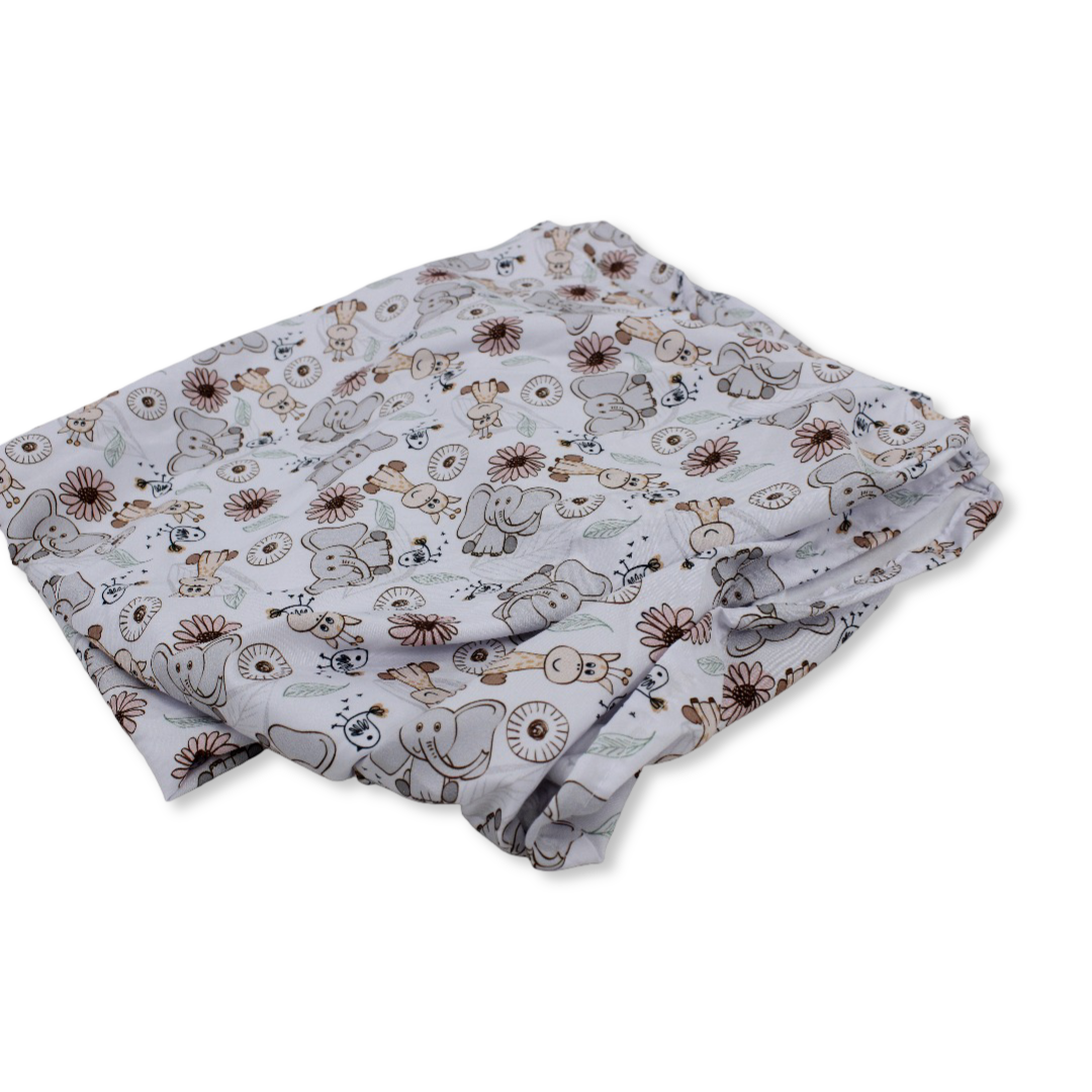Cotton Baby Bed Sheet – Elephant Print (120×60×8 cm) - Various - Petit Bebe