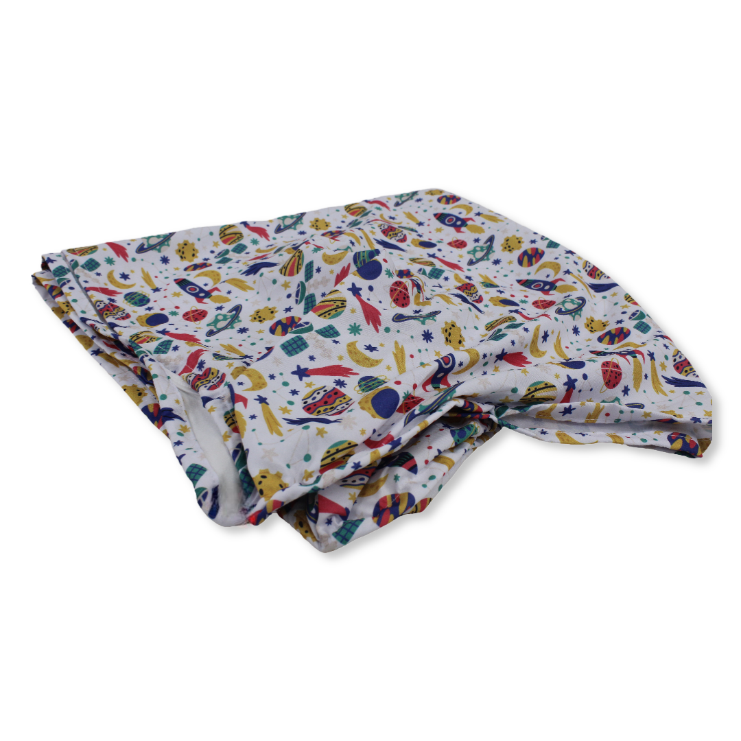 Cotton Baby Bed Sheet – Rocket Print (120×60×8 cm) - Baby Essentials - Petit Bebe