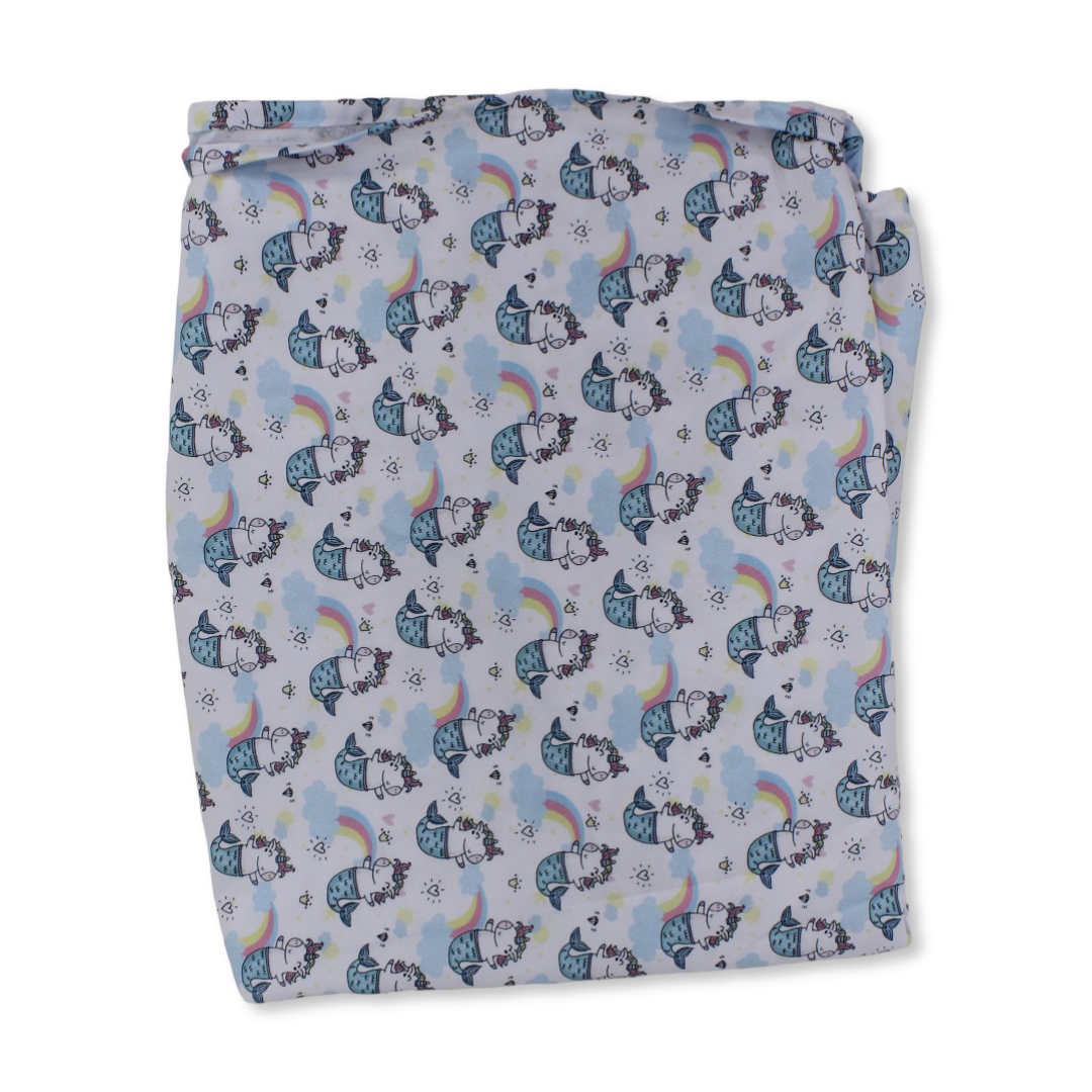 Cotton Bed Sheet – White with Unicorn Print (120×60×8 cm)