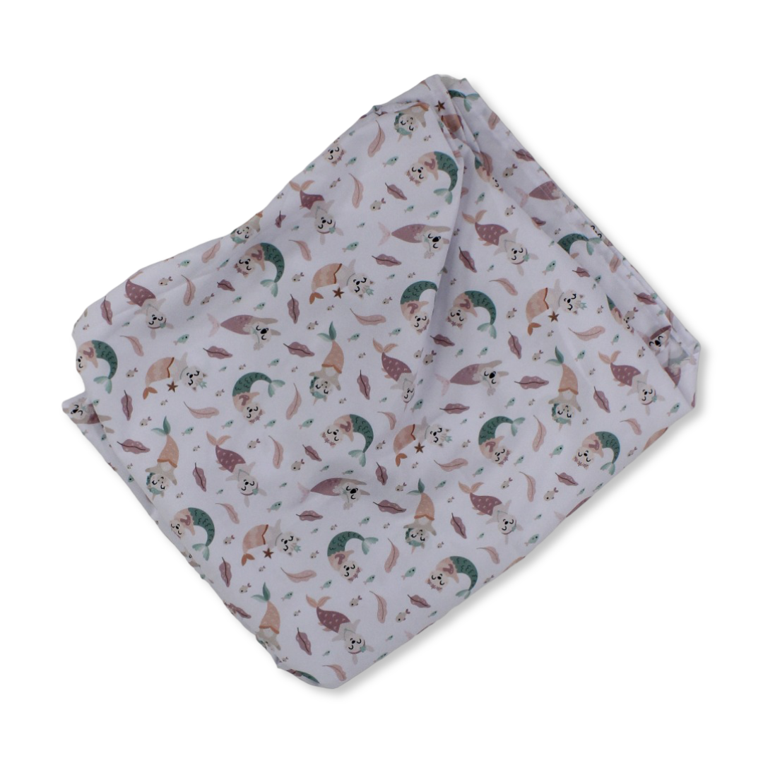 Cotton Baby Bed Sheet – Mermaid Print (120×60×8 cm) - Various - Petit Bebe
